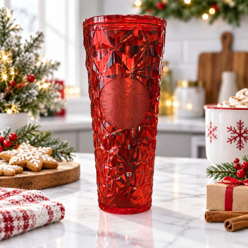 Starbucks Holiday 2023 Red Jewel Diamond Prism Tumbler 24 oz